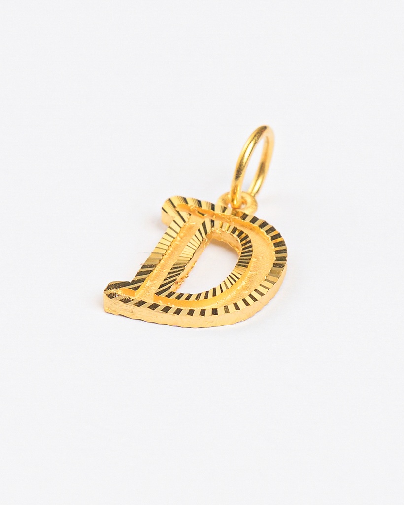 22K Solid Gold Polished Letter "D" Initial Pendant