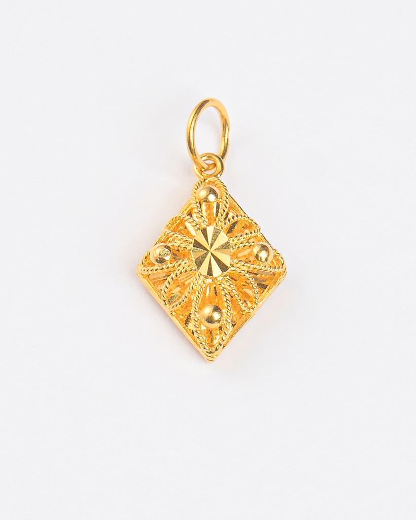 22K Gold Carved Diamond-Shape Pendant
