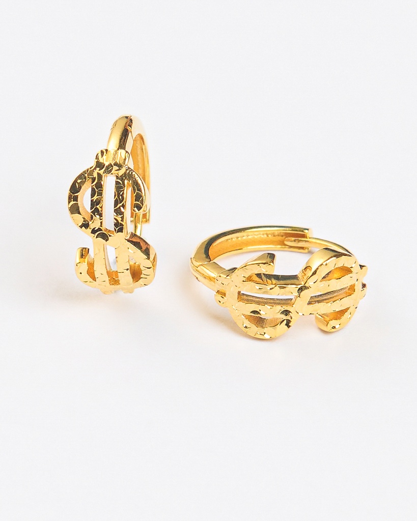 Exquisite 916 Gold "Ka-Ching" Dollar Sign Earrings
