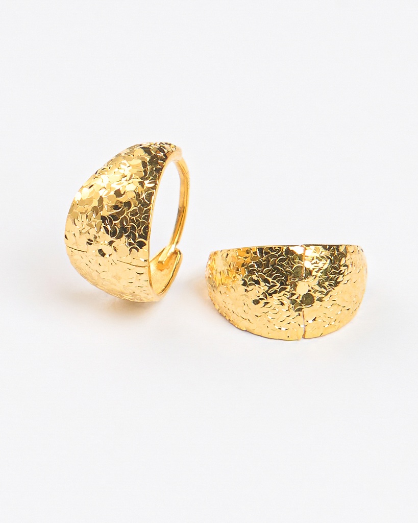 Exquisite 916 Gold Hammered Dome Huggie Hoop Earrings