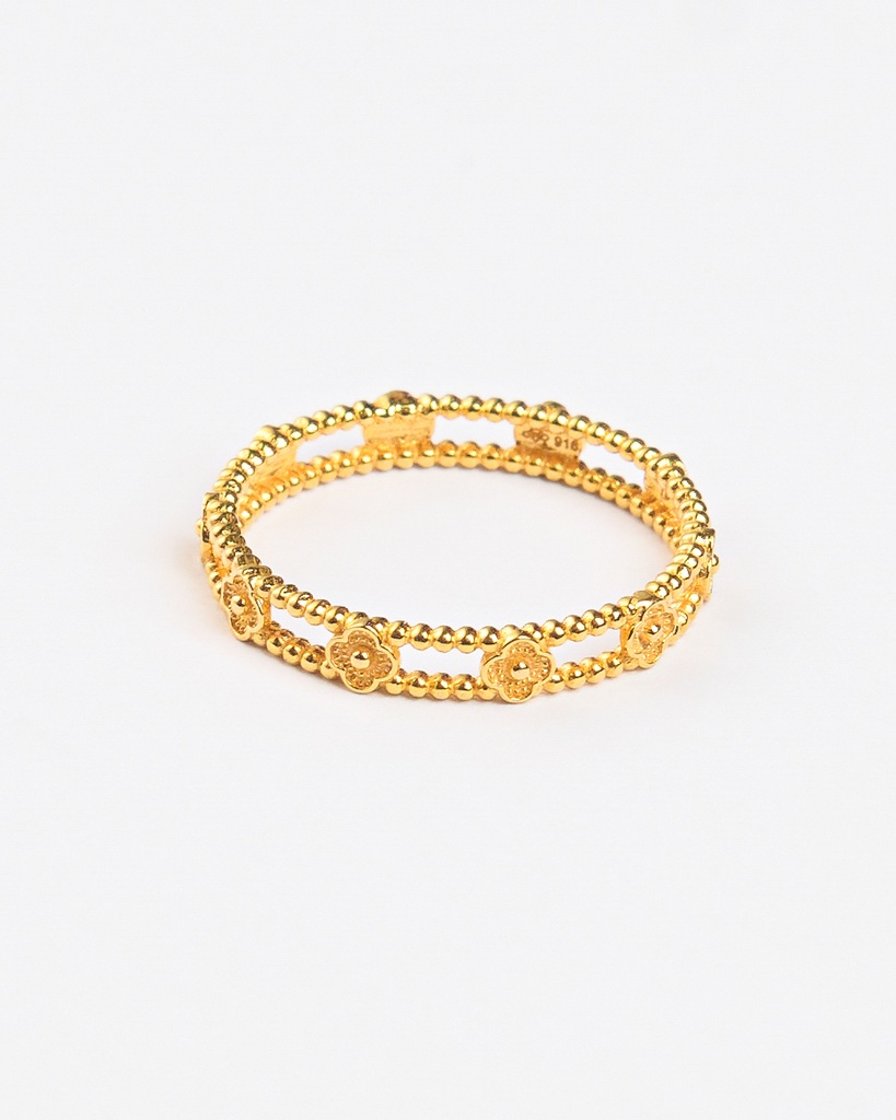 Exquisite 916 Gold Clover Beaded Stacking Ring