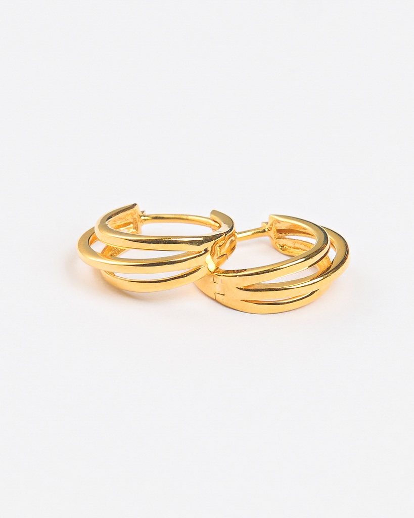 Exquisite 916 Gold Triple Row Huggie Hoop Earrings