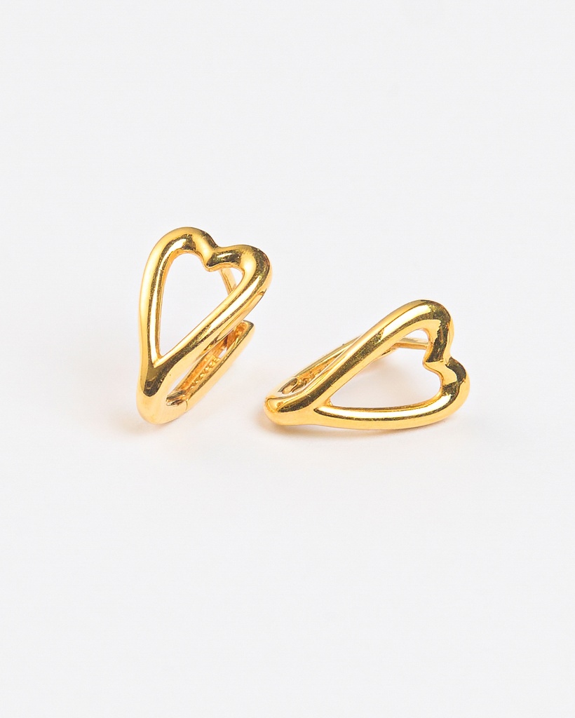 Exquisite 916 Gold Open Heart Huggie Hoop Earrings