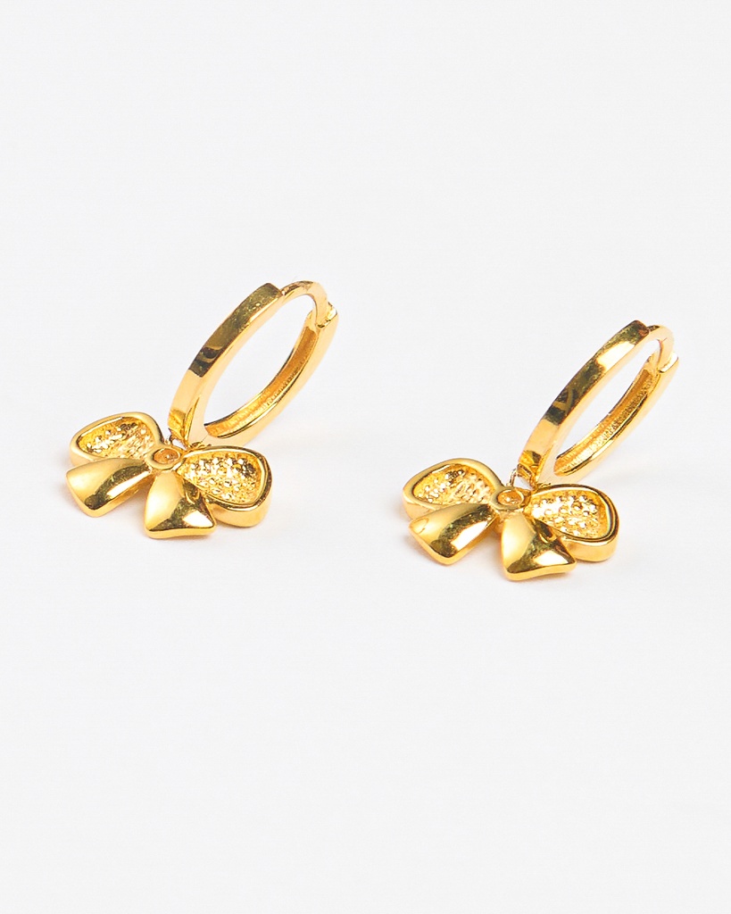 Exquisite 916 Gold Dangling Bow Huggie Hoop Earrings