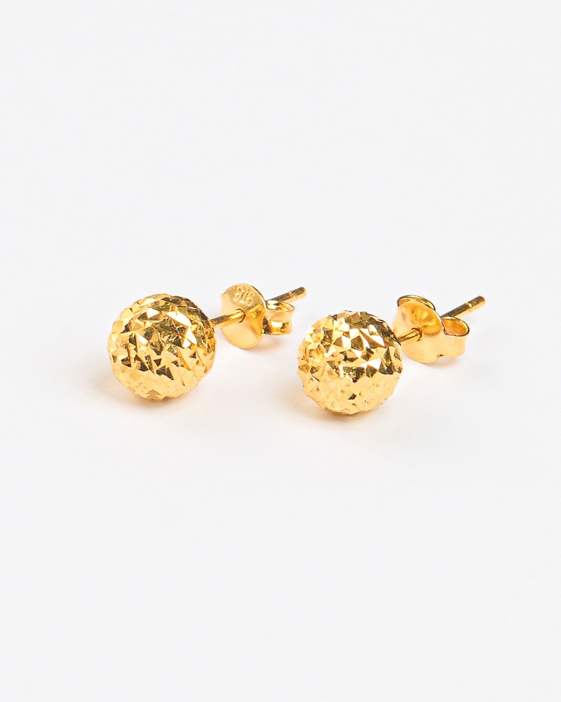 Exquisite 916 Gold Diamond-Cut Ball Stud Earrings