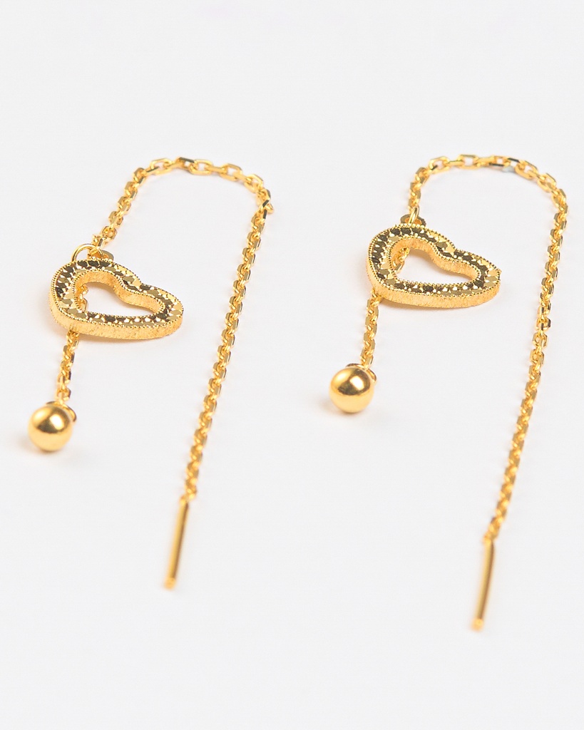 Exquisite 916 Gold Open Heart Threader Earrings