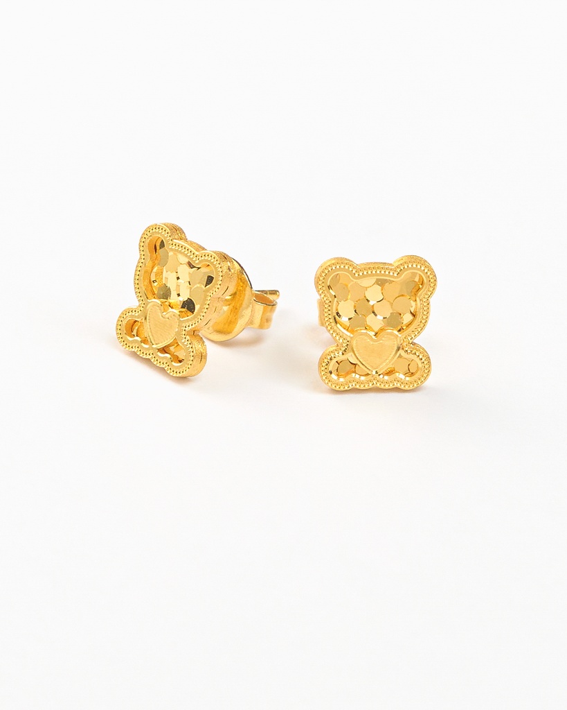 Exquisite 916 Gold Teddy Bear Stud Earrings