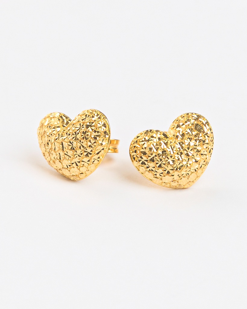 Exquisite 916 Gold Faceted Heart Stud Earrings