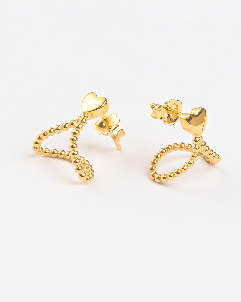 Exquisite 916 Gold Heart & Beaded Loop Earrings